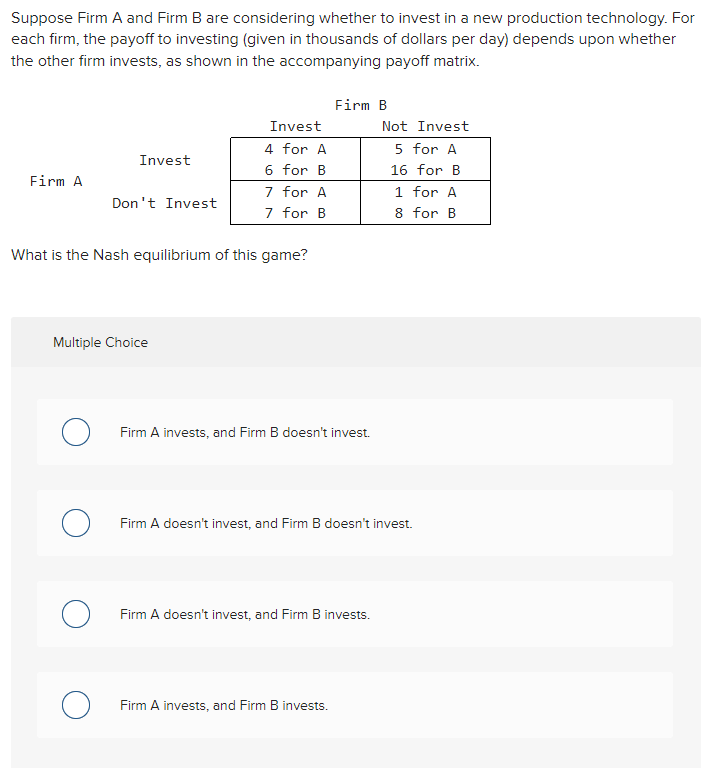 Solved Suppose Firm A And Firm B Are Considering Whether To | Chegg.com