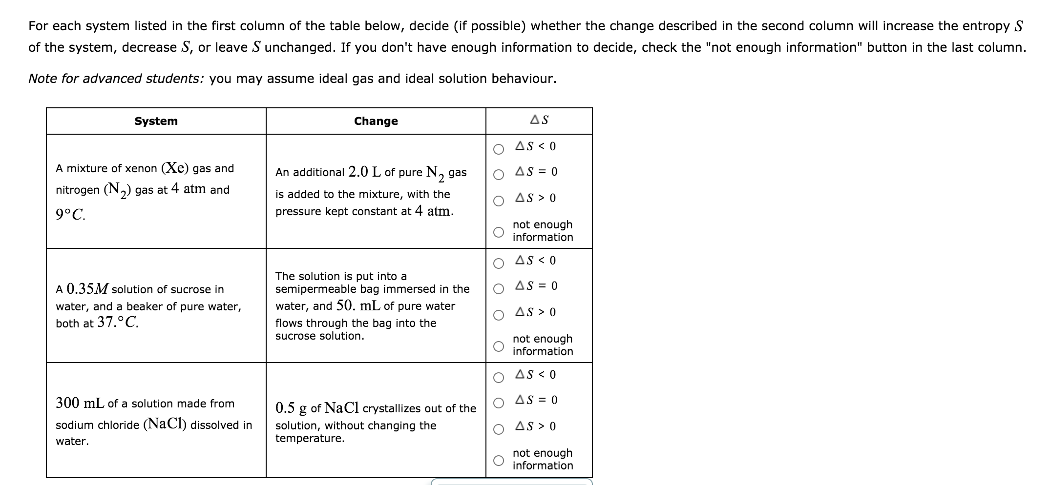 Solved For each system listed in the first column of the | Chegg.com