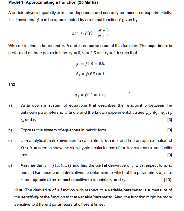 Solved Model 1: Approximating a Function (25 Marks) A | Chegg.com