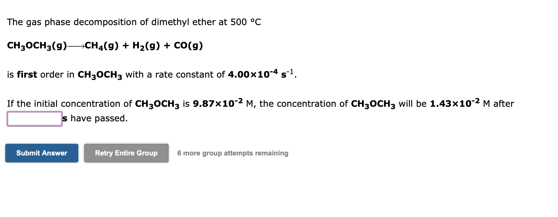 Solved The Gas Phase Decomposition Of Dimethyl Ether At 500 | Chegg.com