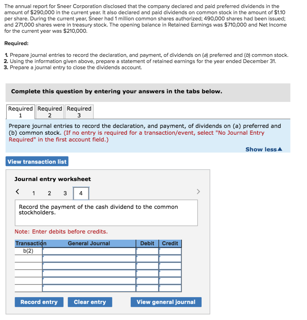 Solved The Annual Report For Sneer Corporation Disclosed Chegg
