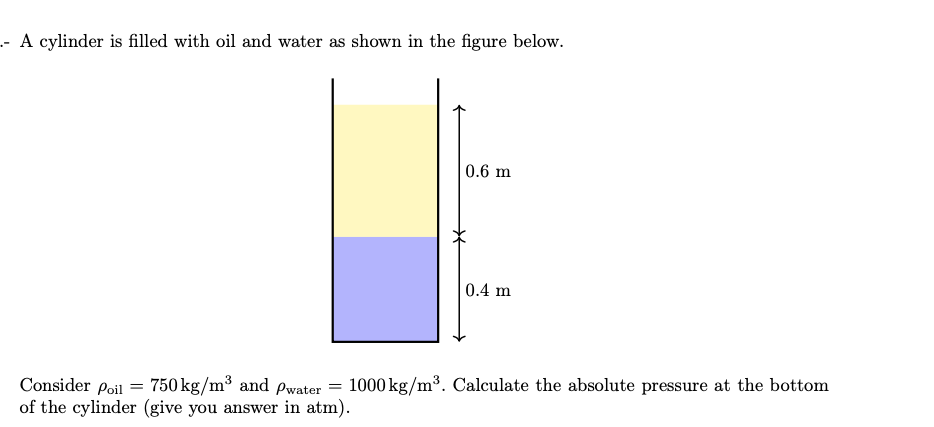 Solved - A cylinder is filled with oil and water as shown in | Chegg.com