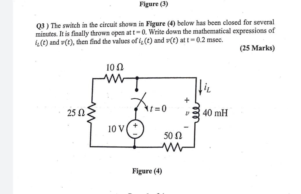 Solved Figure (3) Q3 ) The switch in the circuit shown in | Chegg.com