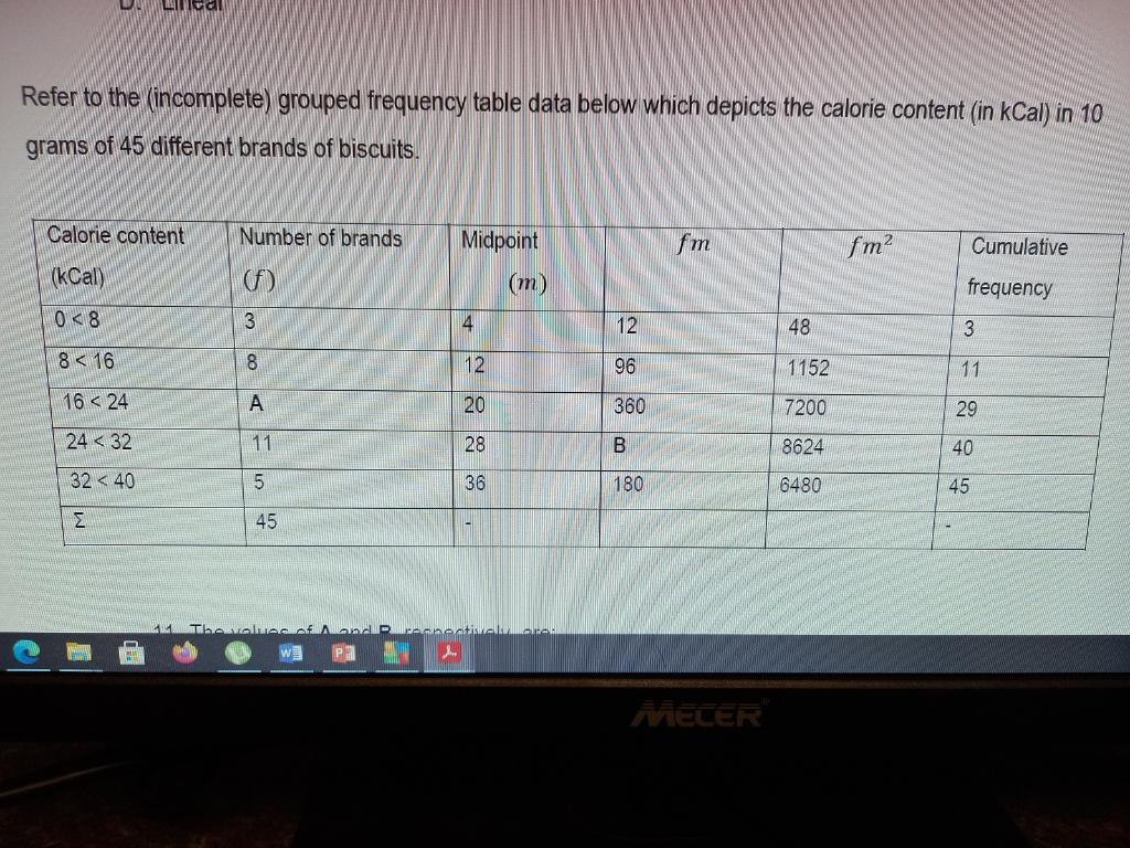 Solved 11. The values of A and B, respectively, are: A. 18 | Chegg.com