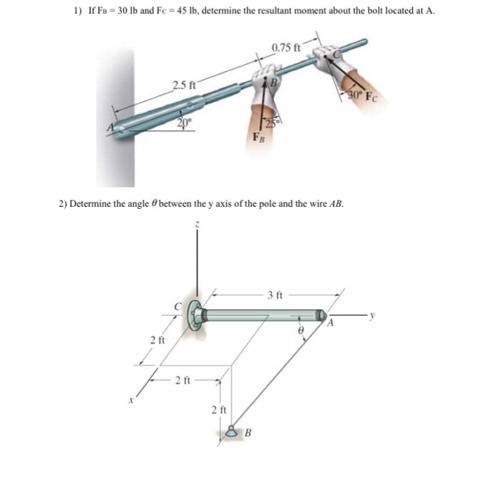 Solved 1) If FB = 30 lb and Fc = 45 lb, determine the | Chegg.com