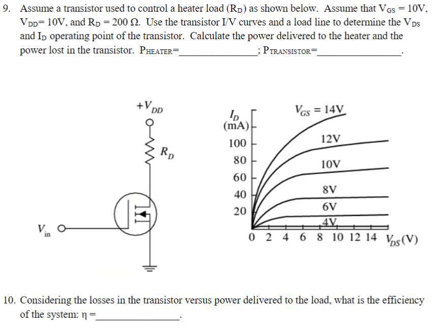 Solved 9. Assume a transistor used to control a heater load