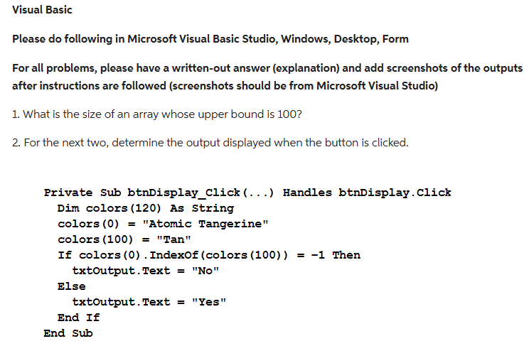 Visual Basic Please do following in Microsoft Visual | Chegg.com