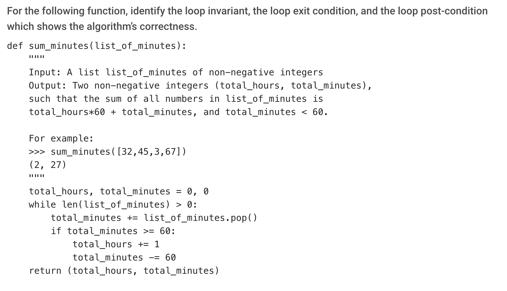 Solved For the following function, identify the loop | Chegg.com