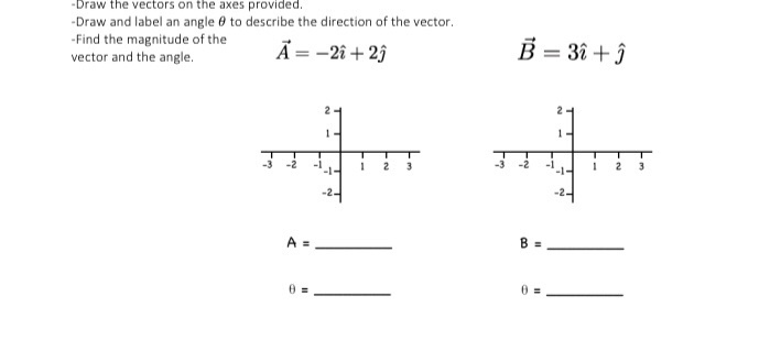 Solved Draw the vectors on the axes provided. -Draw and | Chegg.com