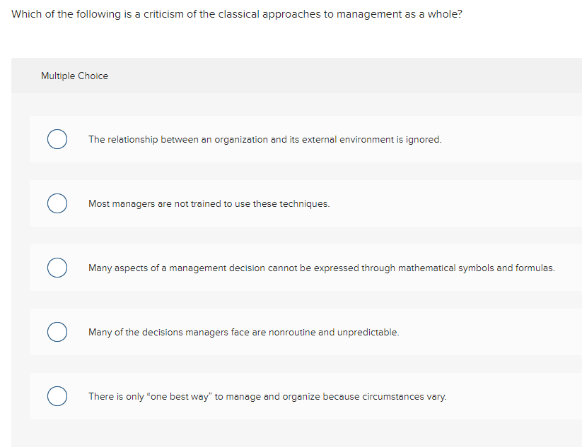 Solved Which of the following is a criticism of the | Chegg.com