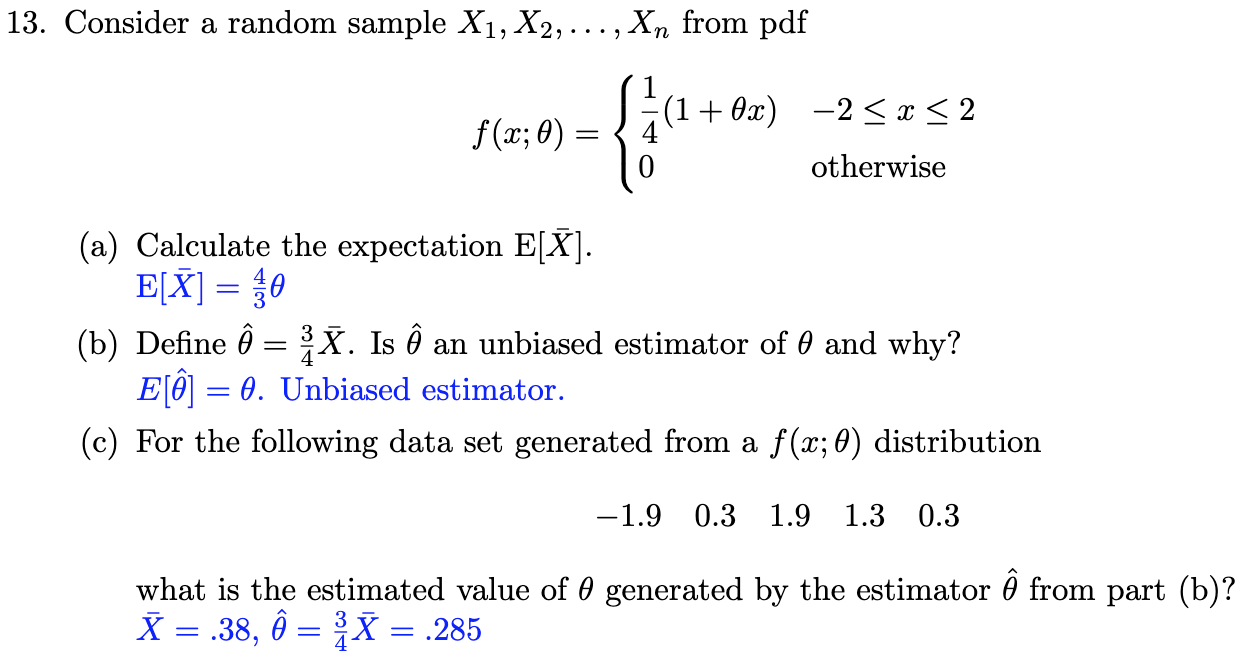 Solved 13 Consider A Random Sample X1 X2 From Chegg Com