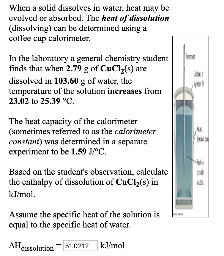 Solved When a solid dissolves in water, heat may be evolved