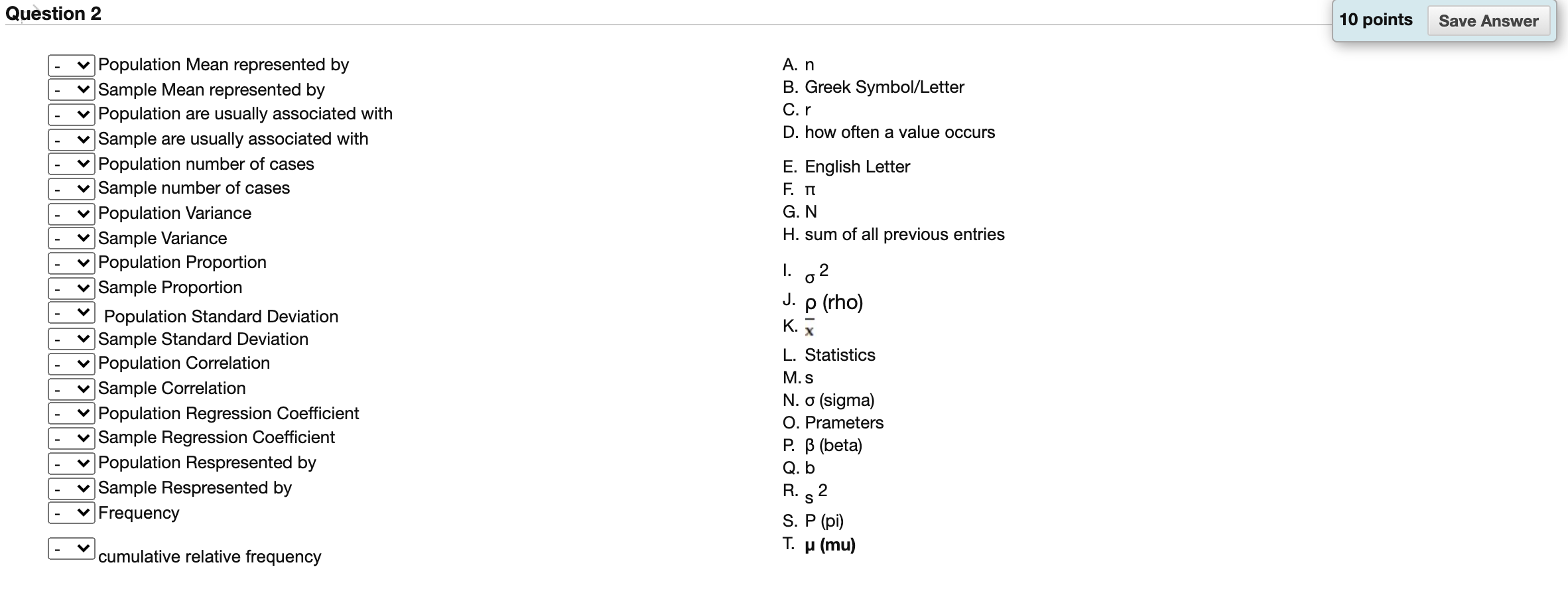 statistics symbols list