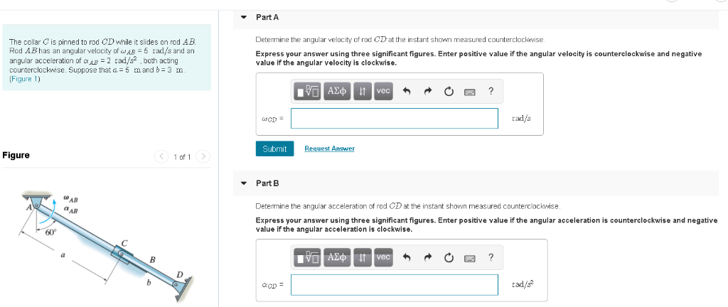 Solved Part A Determine the angular velocity of rod CD at | Chegg.com