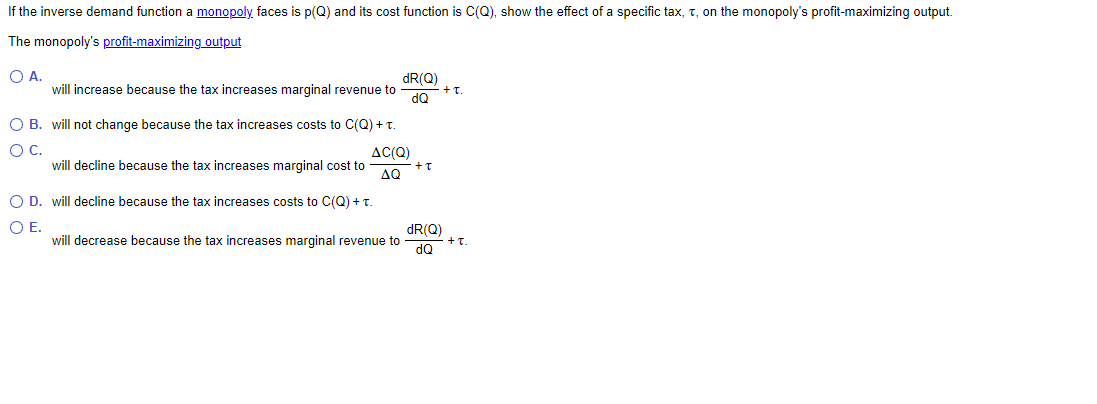 Solved If The Inverse Demand Function A Faces Is P(Q) And | Chegg.com