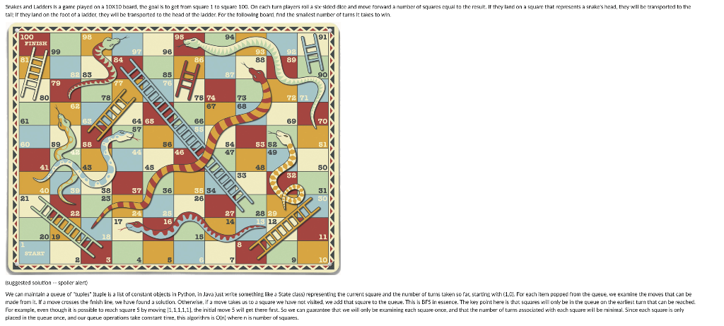 Solved Snakes and Ladders is a game played on a 10X10 board, | Chegg.com
