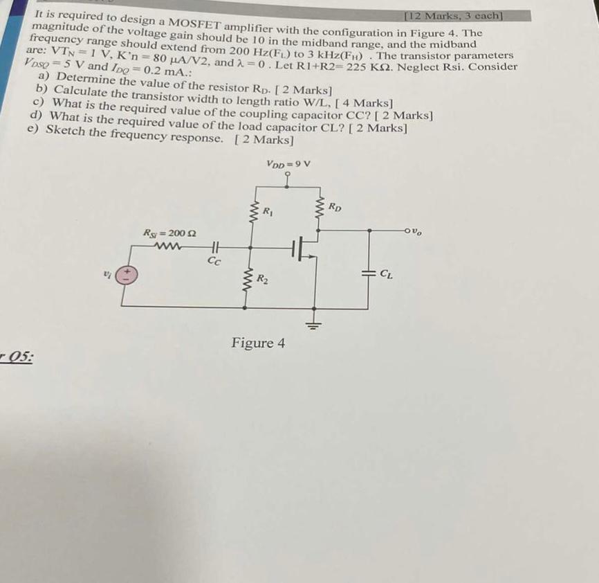 Solved It is required to design a MOSFET amplifier with the | Chegg.com