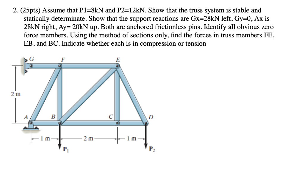 Solved 2. (25pts) Assume that P1=8kN and P2=12kN. Show that | Chegg.com