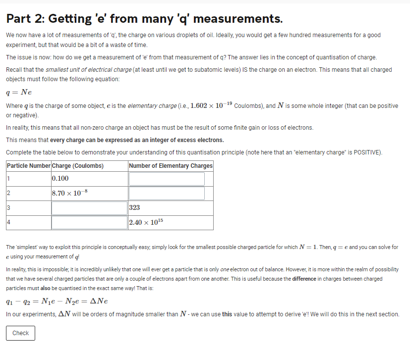 Solved Part 2 Getting 'e' from many 'q' measurements. We