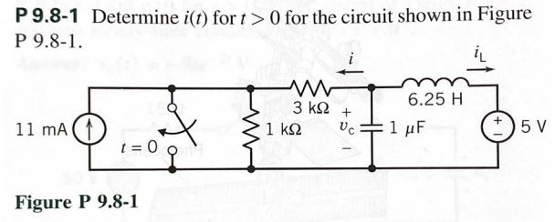 Solved P 9.8-1 Determine i(t) for t >0 for the circuit shown | Chegg.com