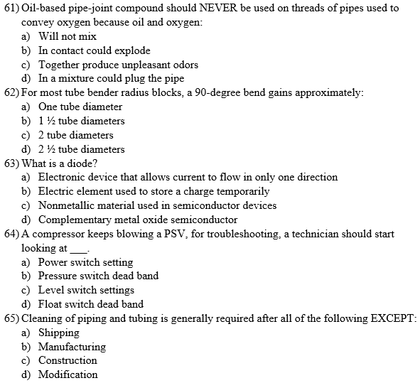 Solved 61) Oilbased pipejoint compound should NEVER be