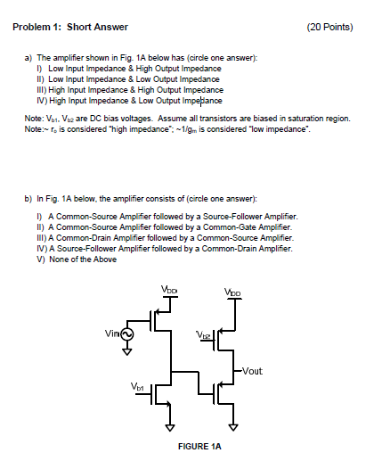 Impetance Solved Problem 1: Short Answer (20 Points) a) The amplifier | Chegg.com