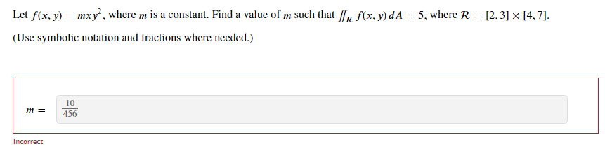 Solved Let f(x,y)=mxy2, where m is a constant. Find a value | Chegg.com