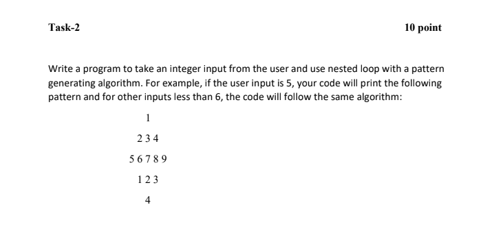 Solved Task-2 10 point Write a program to take an integer | Chegg.com
