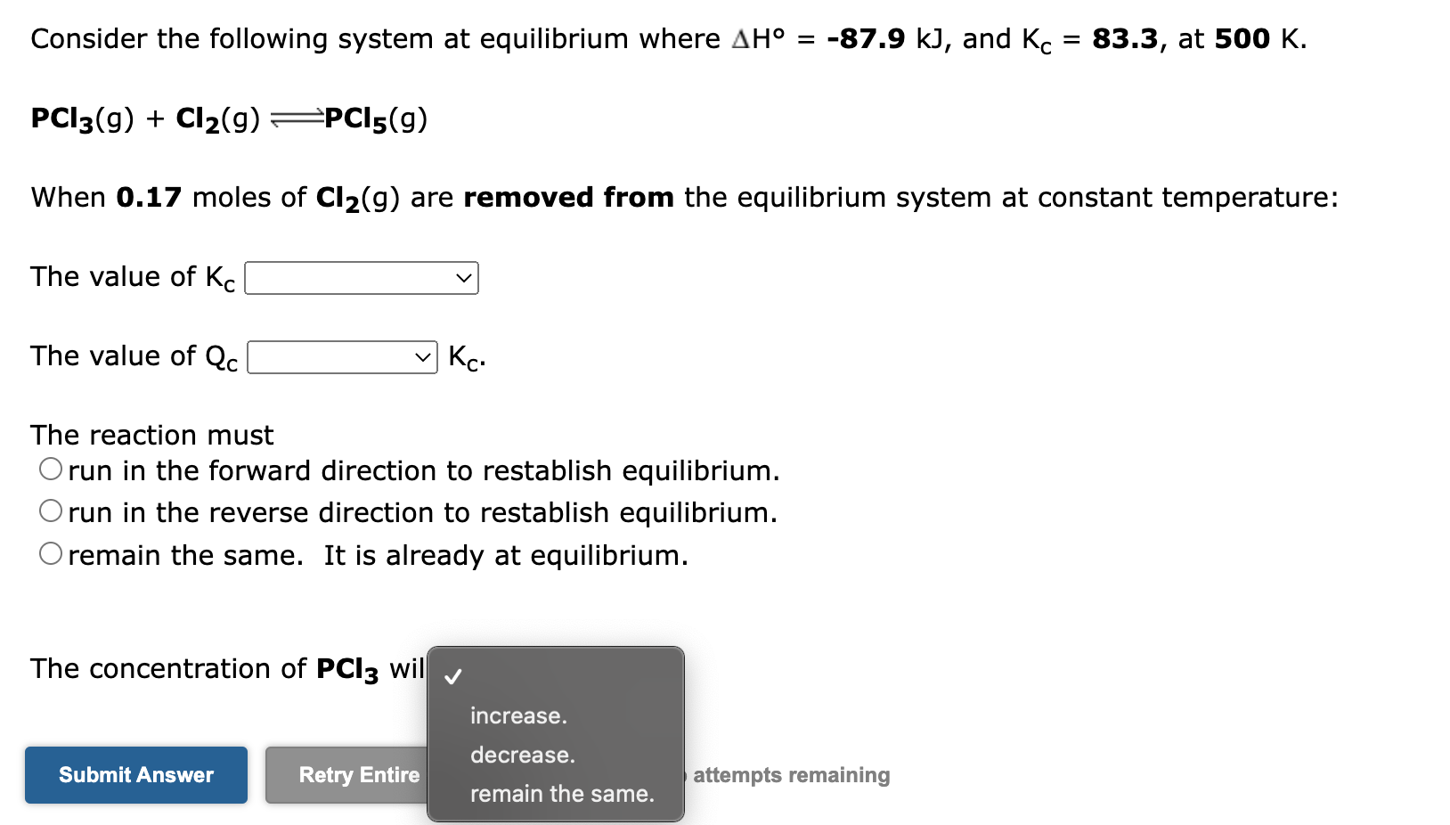 Solved Consider the following system at equilibrium where | Chegg.com