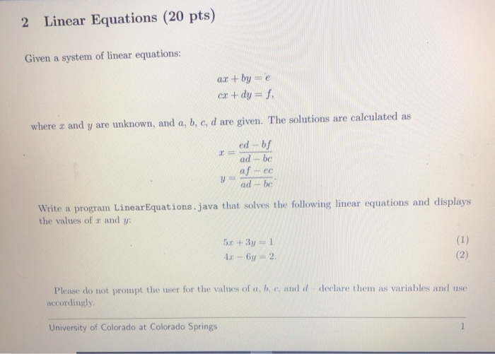 Solved Linear Equations (20 pts) 2 Given a system of linear