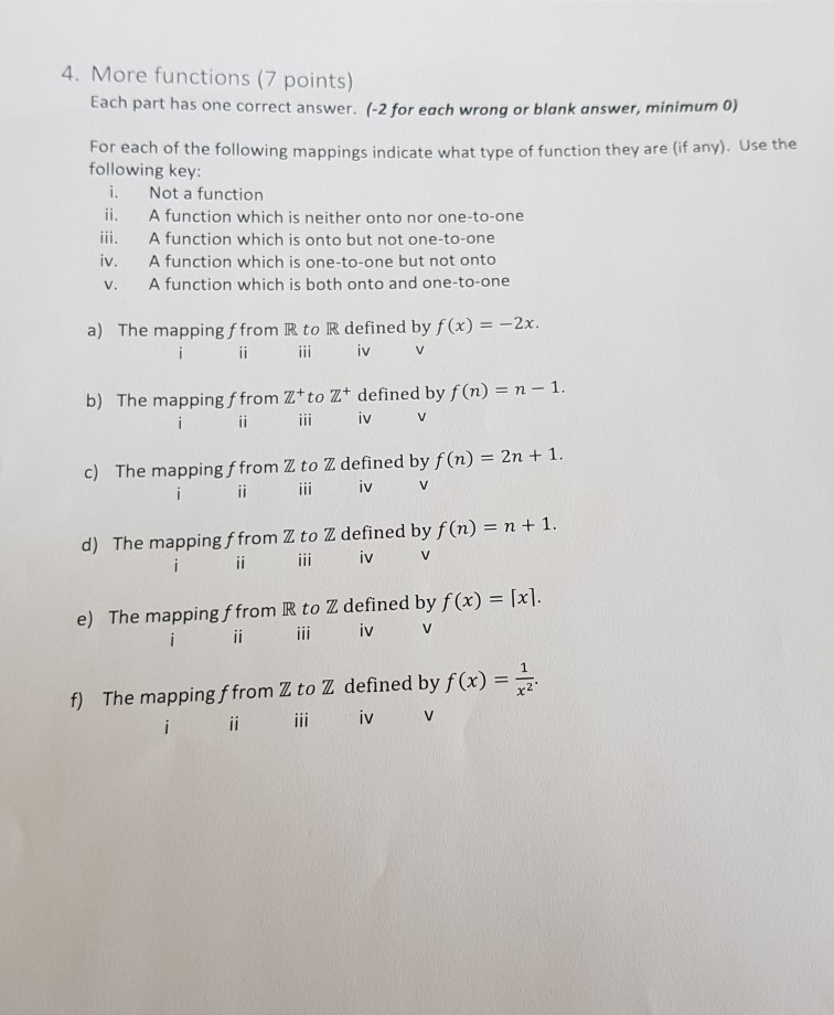 Solved 4. More functions (7 points) Each part has one | Chegg.com