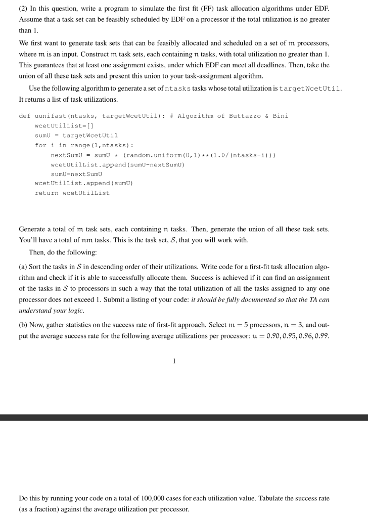 (2) In this question, write a program to simulate the | Chegg.com