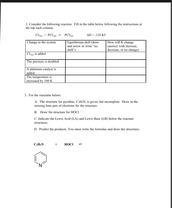 Solved 2. Consider the following reaction. Fill in the table | Chegg.com