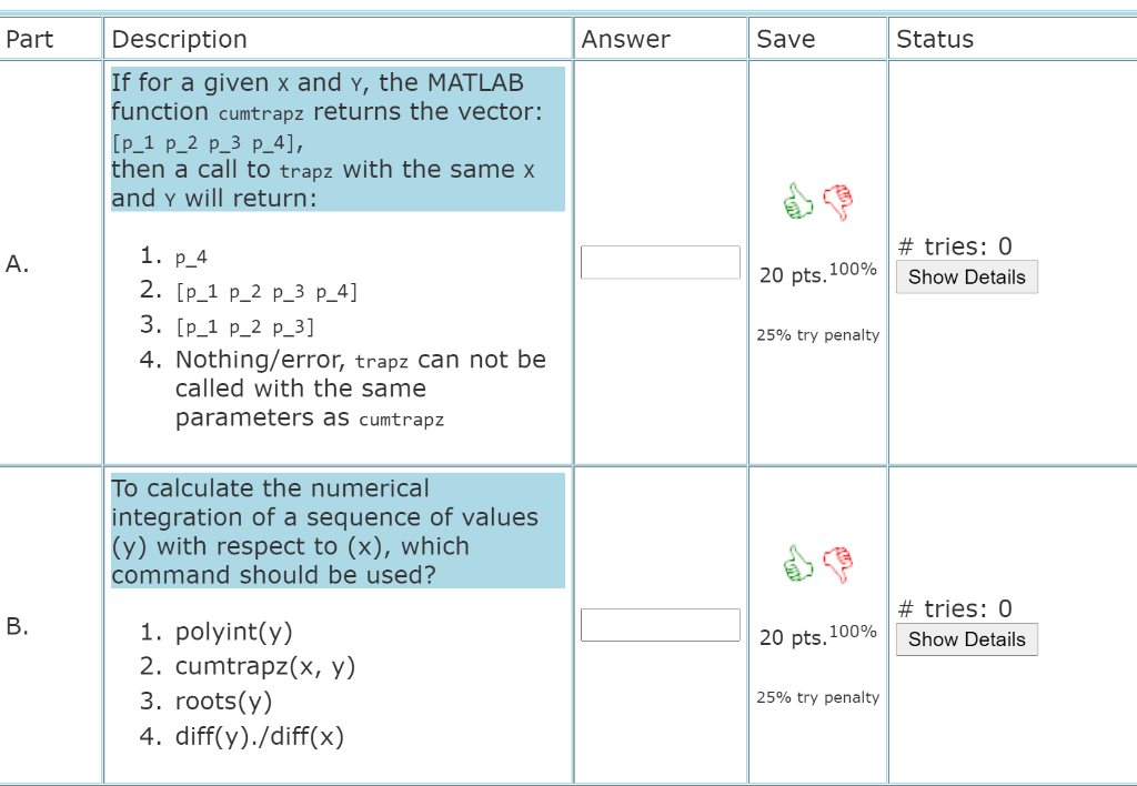 Solved Part Answer Save Status Description Recall that the | Chegg.com