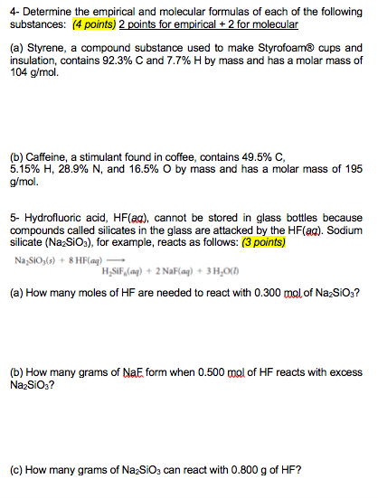 Solved 4 Determine The Empirical And Molecular Formulas Chegg Com