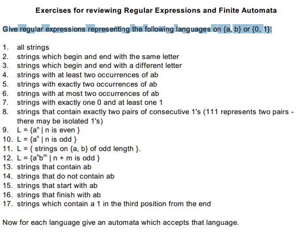 Solved Exercises For Reviewing Regular Expressions And | Chegg.com