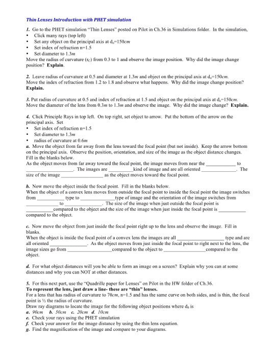 Solved Thin Lenses Introduction with PHET simulation I. Go