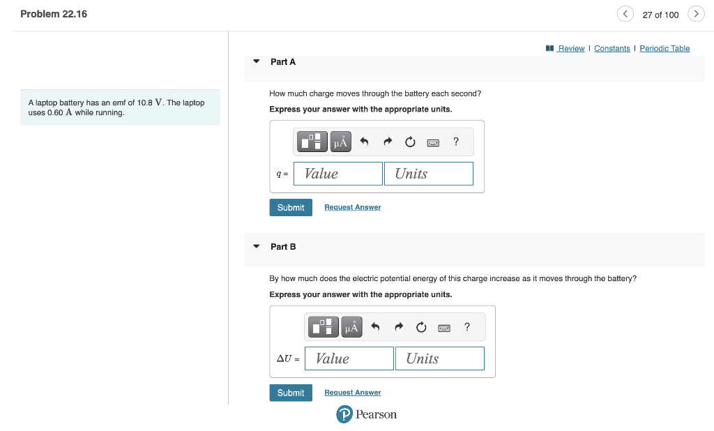 Solved A laptop battery has an emf of 10.8 V. The laptop How Chegg