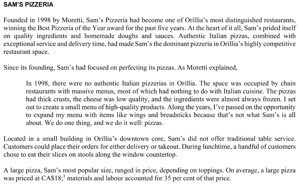 SAM'S PIZZERIA Founded in 1998 by Moretti, Sam's | Chegg.com