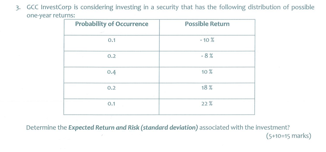 Solved 3. GCC InvestCorp Is Considering Investing In A | Chegg.com