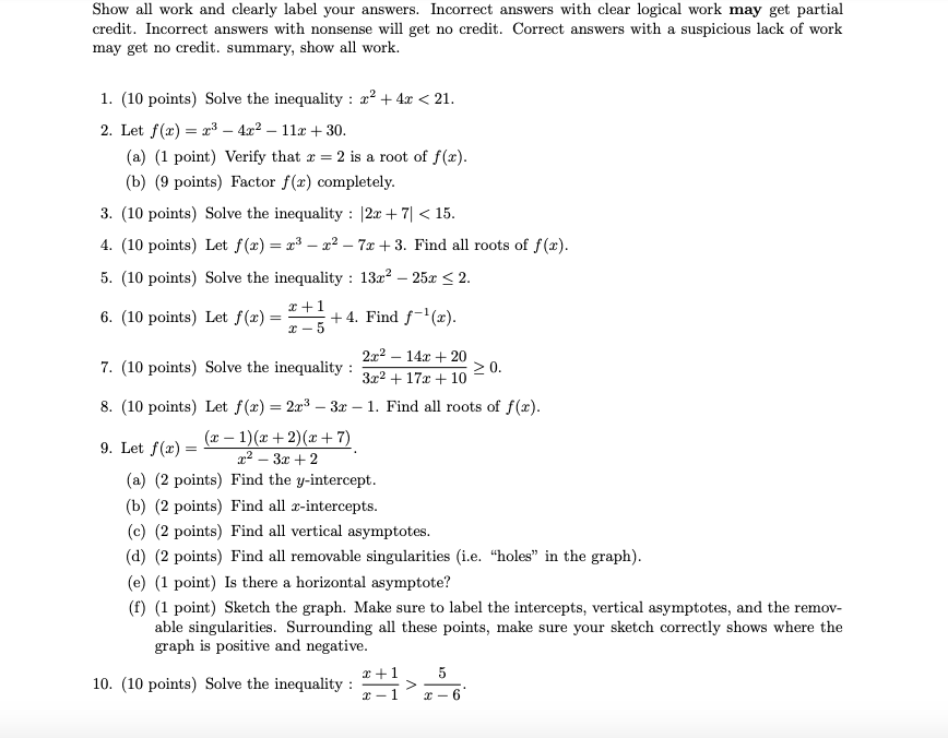 Solved Show all work and clearly label your answers. | Chegg.com