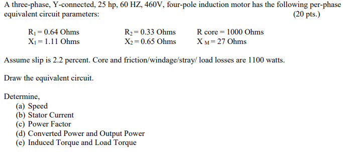 Solved A three-phase, Y-connected, 25 hp, 60 HZ, 460V, | Chegg.com