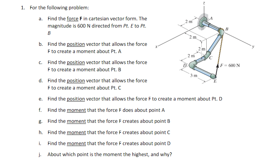 Solved Z 1. For The Following Problem: 2 M A. Find The Force | Chegg.com