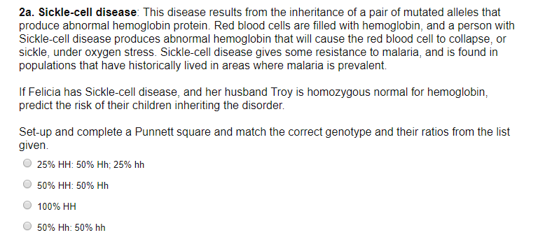 Solved 2a. Sickle-cell disease: This disease results from | Chegg.com