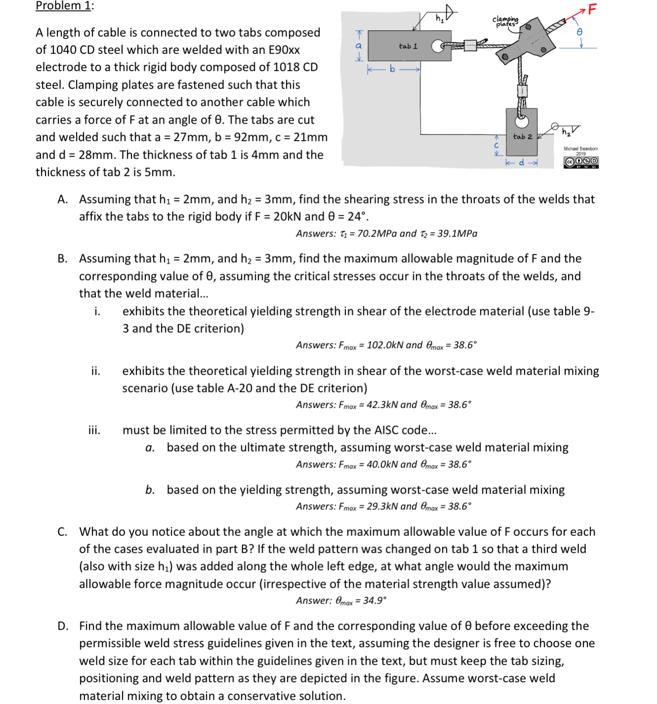 Solved Problem 1A length of ﻿cable is ﻿connected to ﻿two