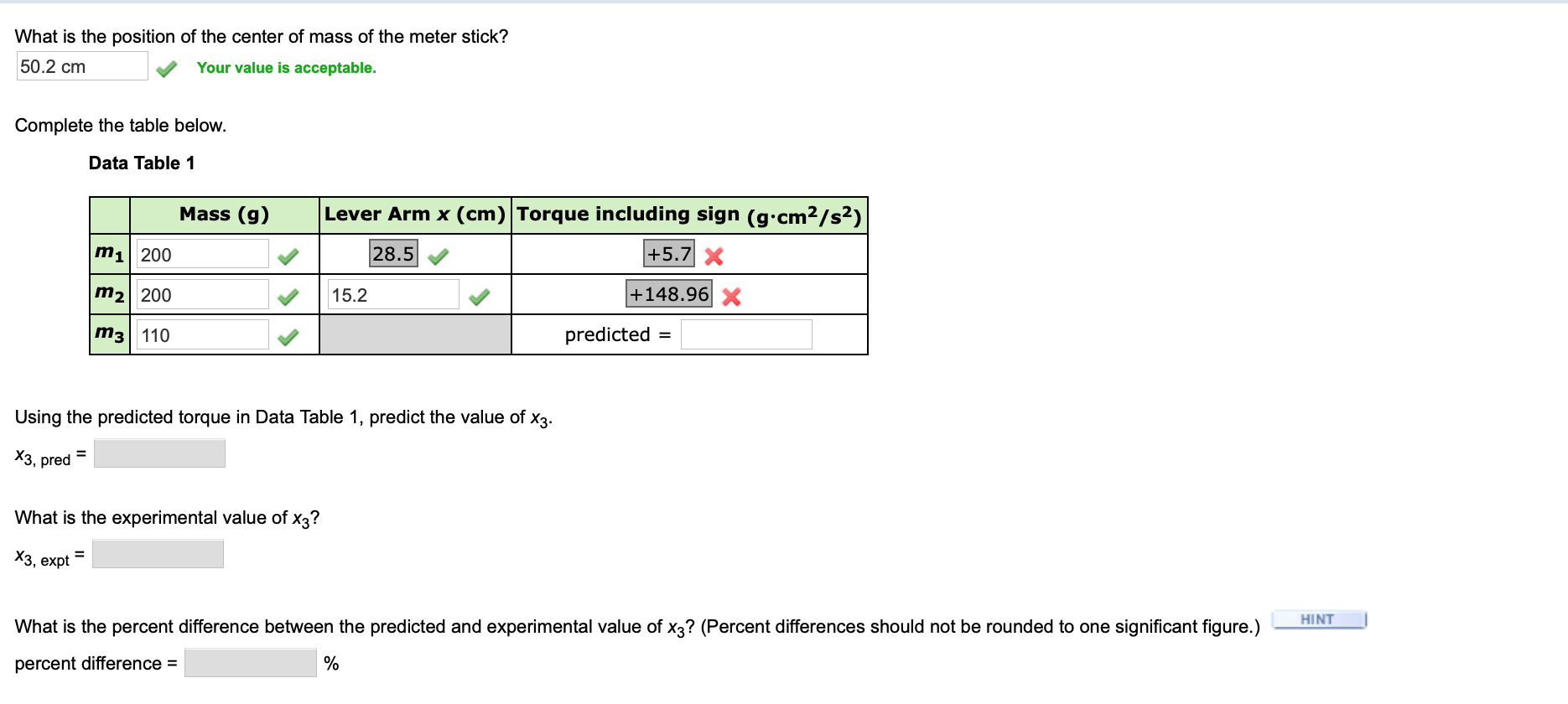 Solved 1 Balance the meter stick on the knife edge. The