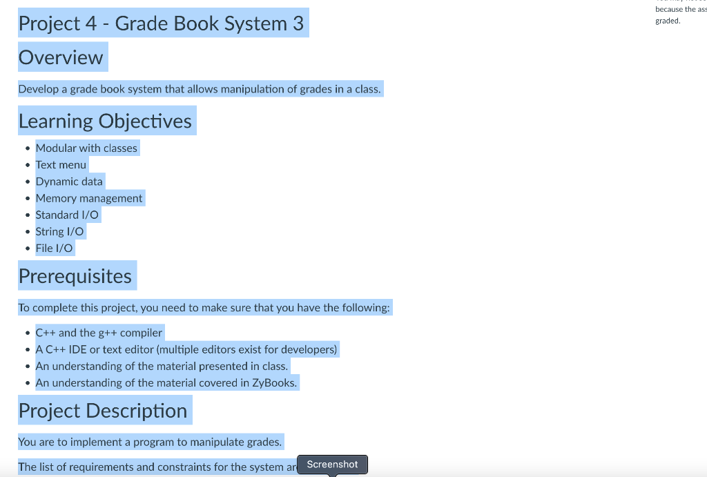 Project 4 - Grade Book System 3 because graded. | Chegg.com