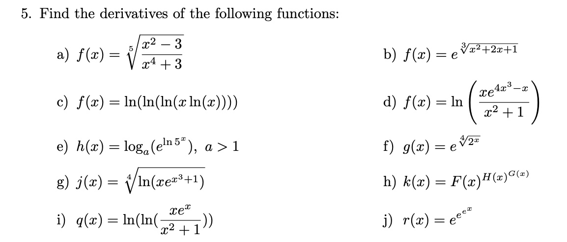 Solved 5 Find The Derivatives Of The Following Functions Chegg Com