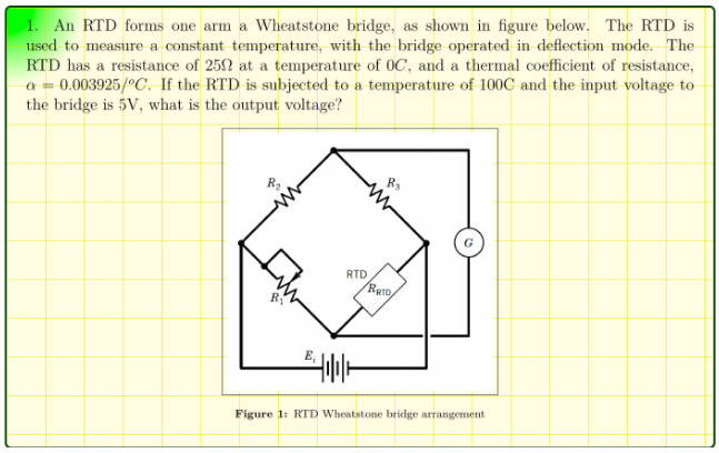 Solved 1. An RTD forms one arm a Wheatstone bridge, as shown | Chegg.com