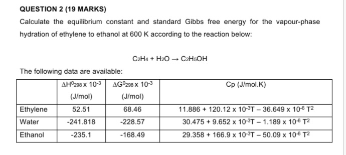 Solved QUESTION 2 19 MARKS Calculate the equilibrium Chegg